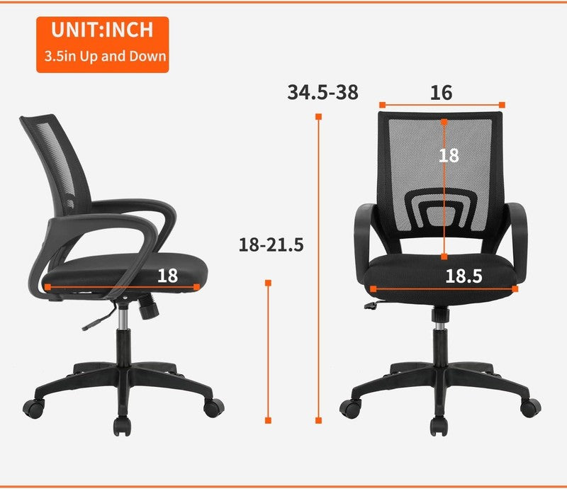 | Ergonomic Office Chair | Mid Back Swivel Desk Chair | Breathable Backrest & Lu2