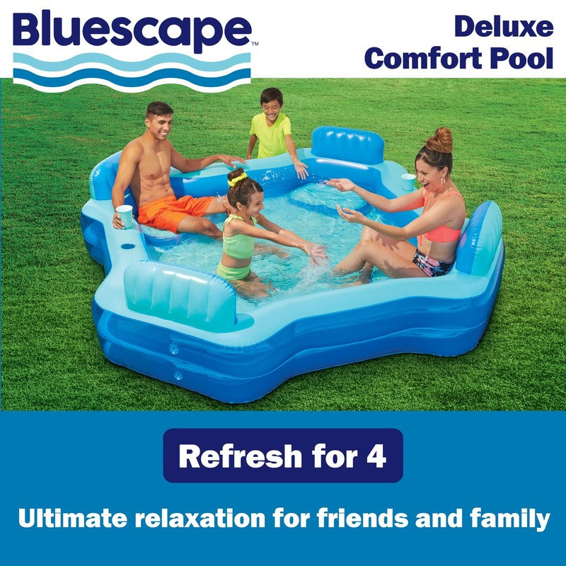 Blue Deluxe Comfort Inflatable Family Swimming Pool, 4 Seats, Square, Age 6 & Up2