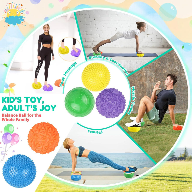 Stepping Stones for Kids, Textured Balance Pods and Floor Mats Set, Inflatable B4
