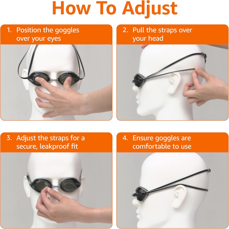 Unisex Swim Goggles Wide View Anti Fog 4 Nosepieces Adjustable Fit3