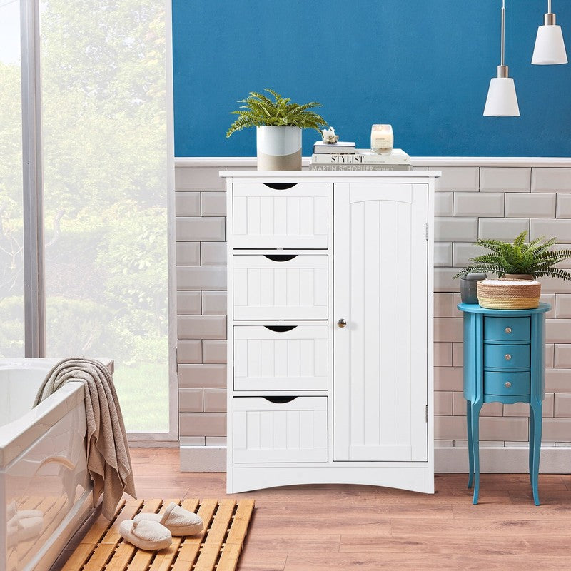 Freestanding Bathroom Floor Cabinet – 4-Drawer Storage with Adjustable Shelves, 8