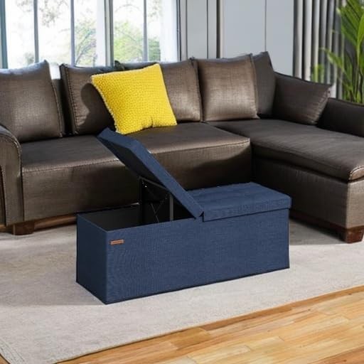 43'' Foldable Storage Ottoman Bench Flip Lid Entryway Living Room Midnight Blue1