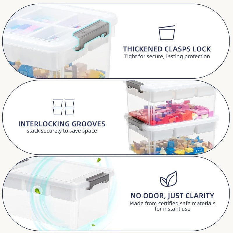 17 QT Clear Plastic Craft Storage Box with Removable Trays & Dividers, Craft Org6