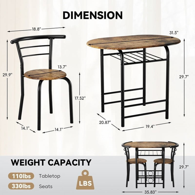 3 Piece Wood and Metal Dining Set, Small Dining Table for 2 ,For Living Room, Di5