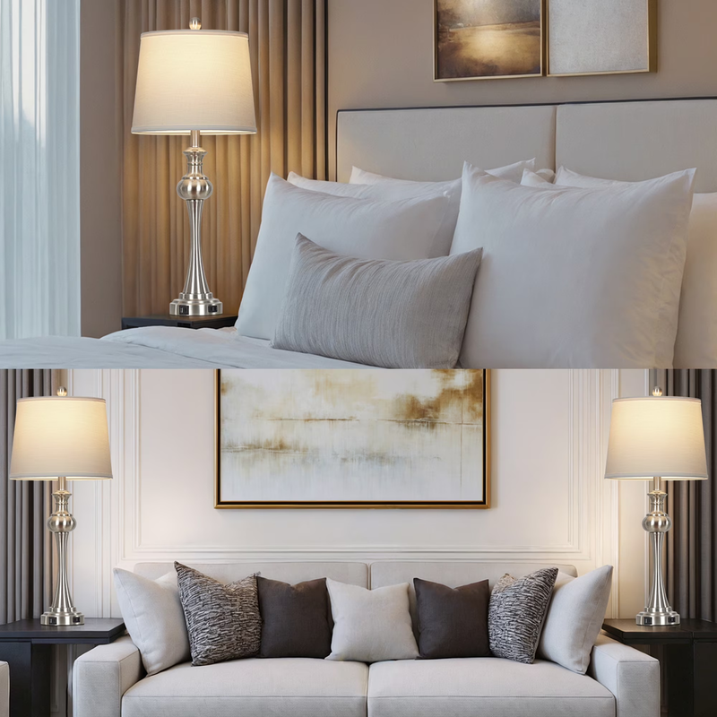 Modern Table Lamp Set of 2 with USB C+A Ports AC Outlet for Bedroom Living Room 5