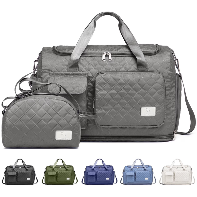 2-Piece Expandable Foldable Duffle Bag Set with Wet Pocket and Shoe Compartment,10