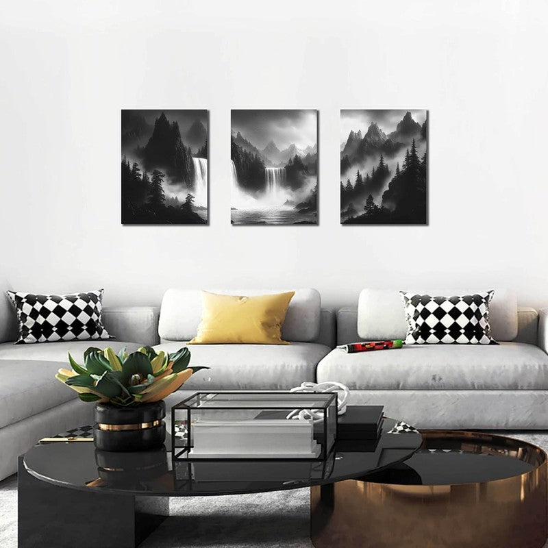 Foggy Forest 3-Piece Wall Art Set - Black & White Canvas Decor 12" x 16"4