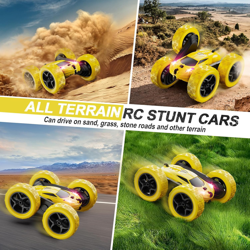 Kids RC Car 4WD Off Road Stunt 360° Rotating Remote Control Yellow Gift4