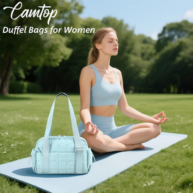 Mini Gym Bag Women Quilted Duffel Wet Compartment Coin Purse Blue 12.6"1