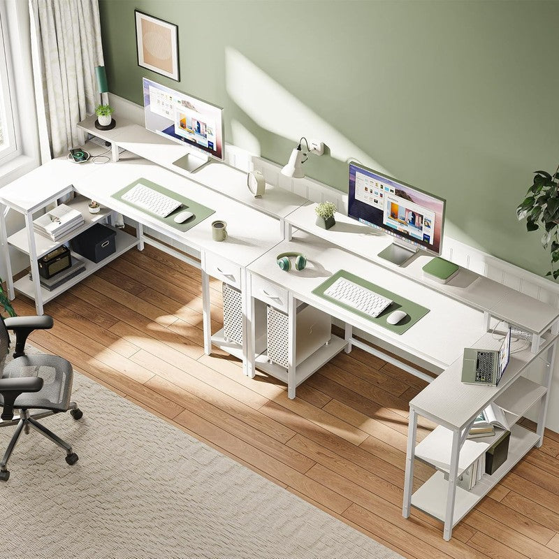 53'' Reversible L Shaped Desk LED Lights Power Outlets Gaming White6