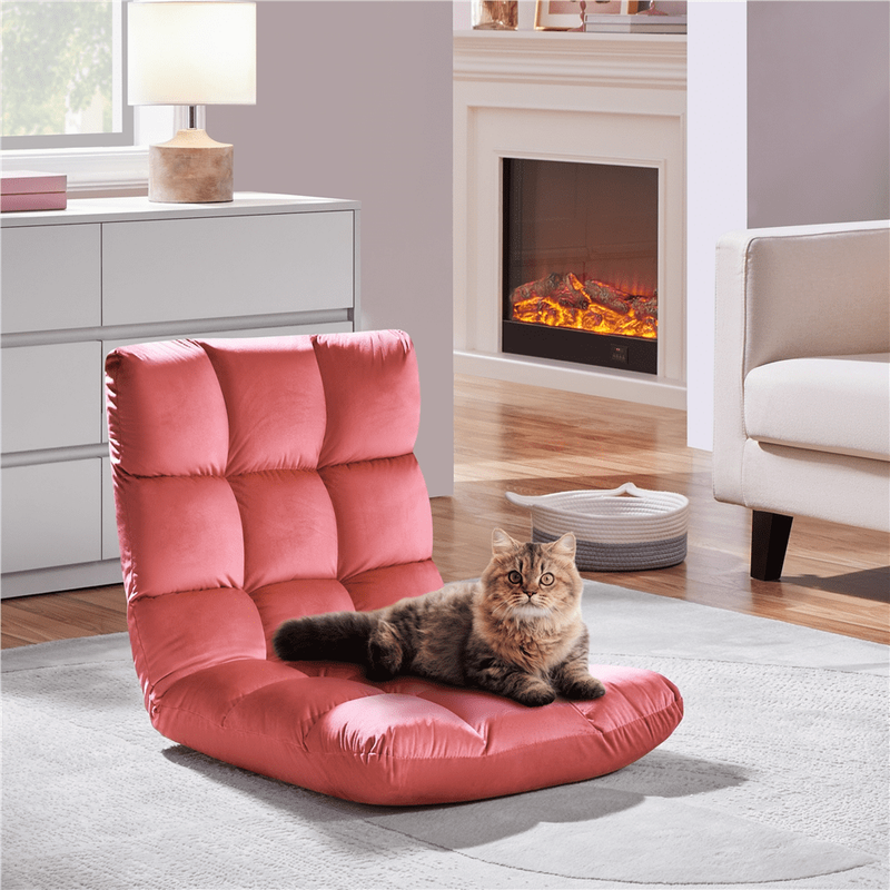 Floor Folding Gaming Sofa Chair with 14 Adjustable Positions, Pink1