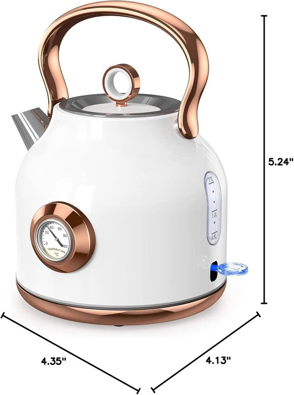 Retro Electric Kettle 1.7L 1500W Stainless Steel Temp Gauge LED White7