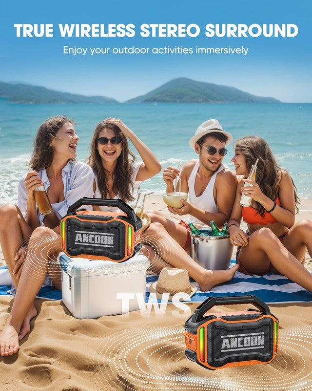 80W Bluetooth Speaker, Loud Bass, IPX6 Waterproof, 20H Playtime, TWS, Orange3