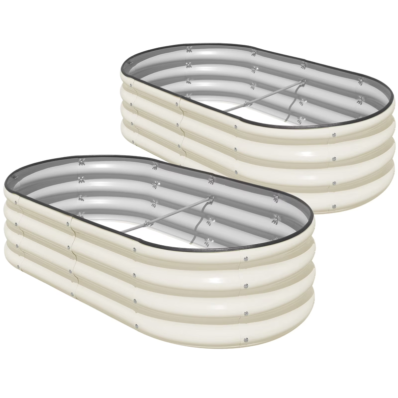 4X2X1 Ft Galvanized Garden Beds, 2 Pcs White Oval Planters for Vegetables and Ou10