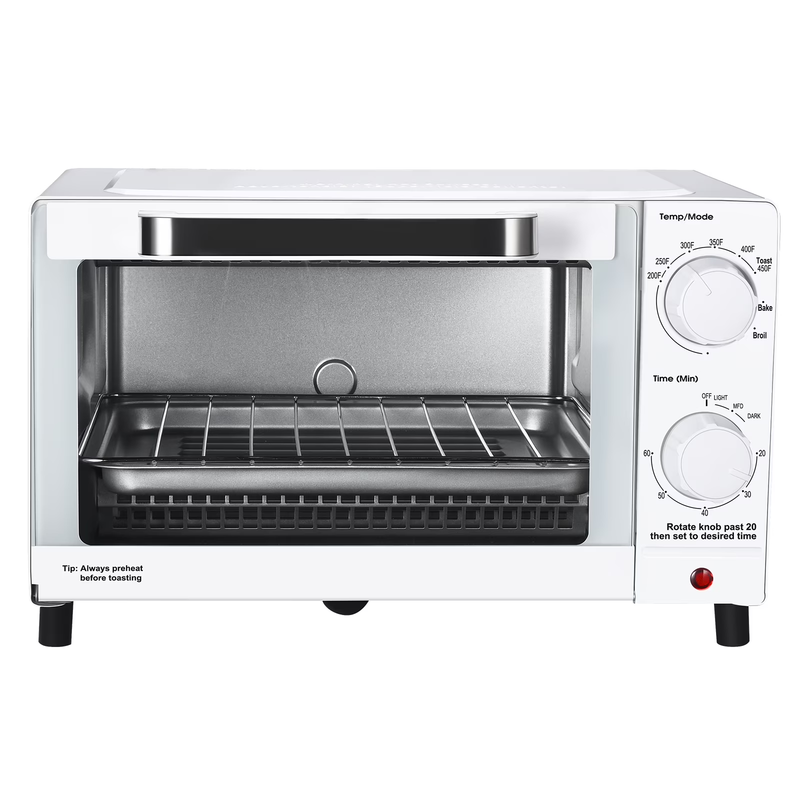 4-Slice Countertop Toaster Oven with Bake Pan & Rack, 3 Settings, White0