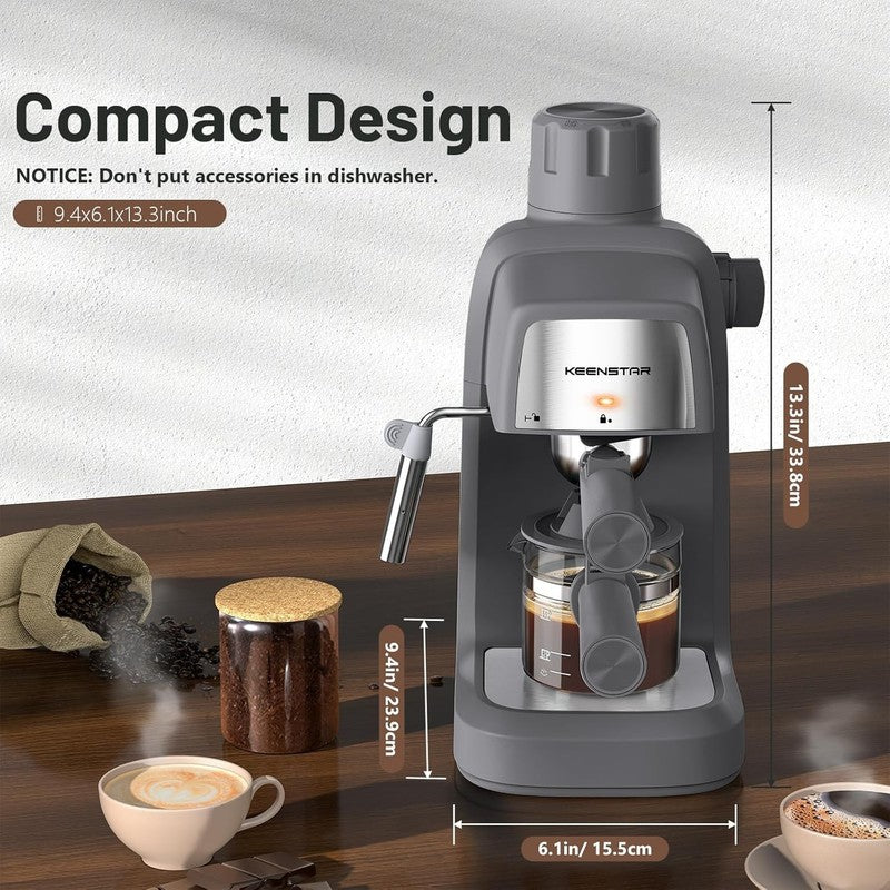 3.5 Bar Espresso Machine 800W 4-Cup Compact with Milk Frother5
