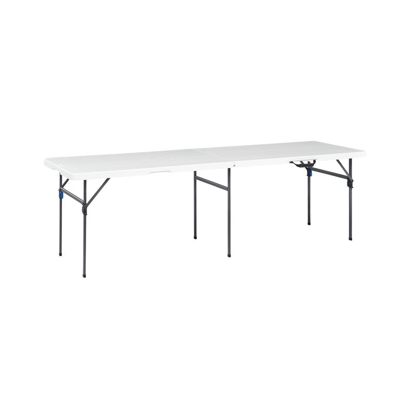 White 8 Foot Folding Plastic Table, Heavy Duty, Easy-Fold, Indoor Outdoor, Scrat1