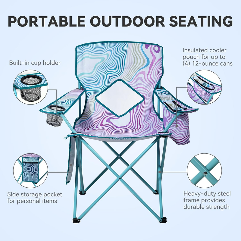 2 Pack Camping Chairs Folding Portable Cooler Bag Mesh Backrest Blue3