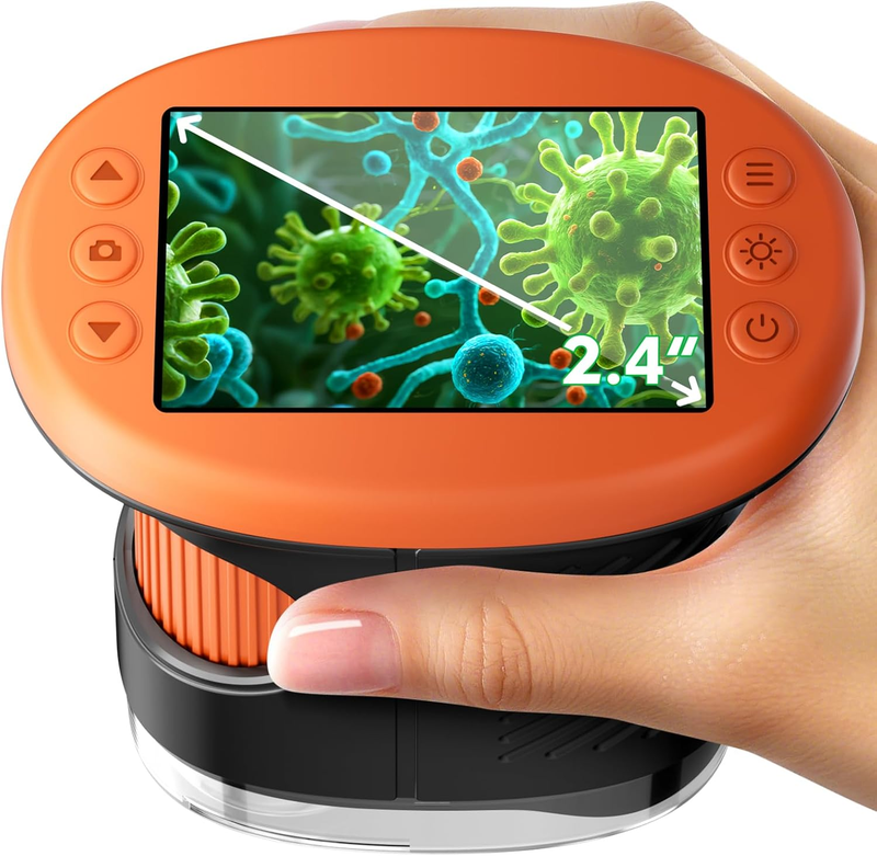 Kids 1000X Handheld Digital Microscope 4K 2.4" Display w/ 12 Slides – Orange9