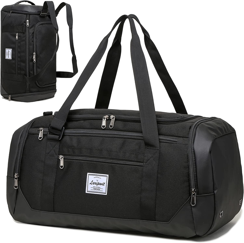 Travel Duffle Bag 40L Gym Weekender Backpack Wet Pocket Shoe Compartment Black8