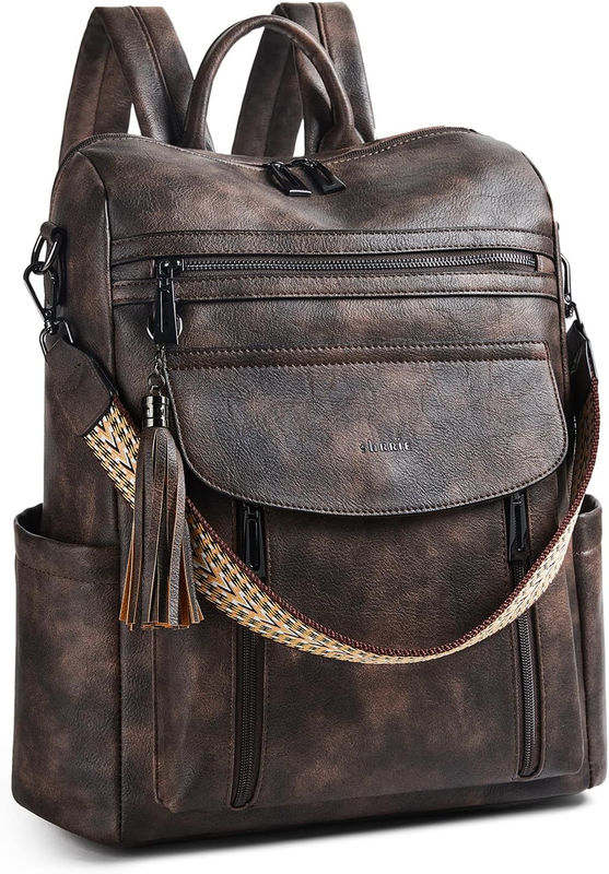 Women Laptop Backpack 15.6" Leather Travel Work Water Resistant Coffee0