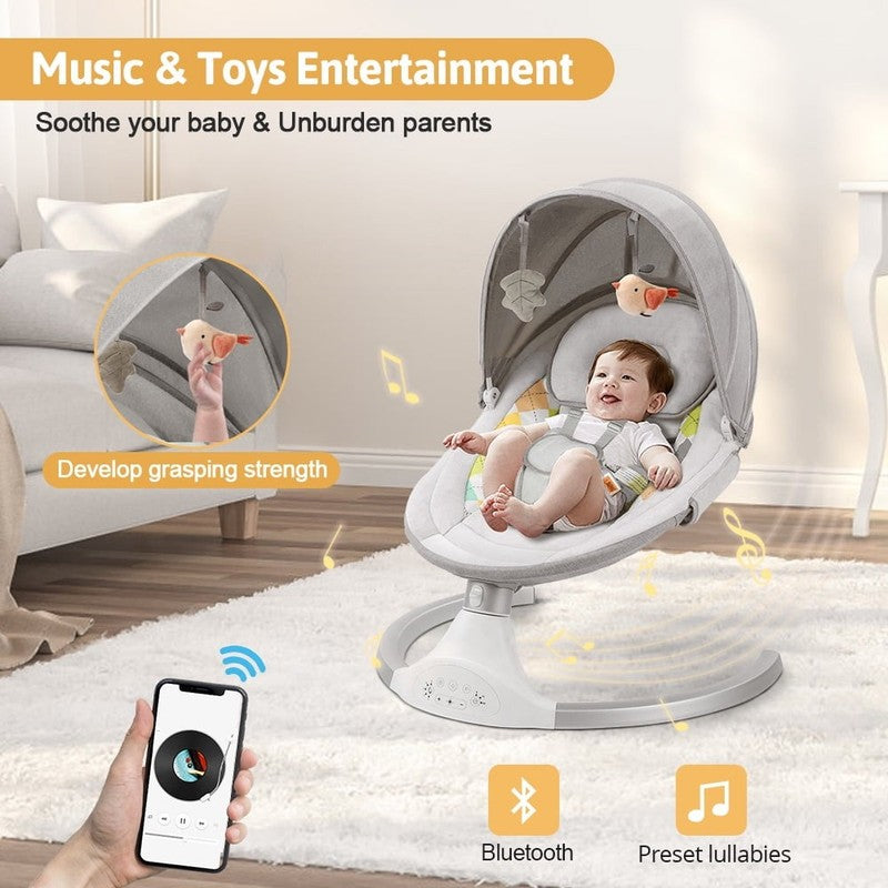 Baby Swing for Infants Rocker w/ Dinner Plate 5 Speeds Battery Indoor Grey2