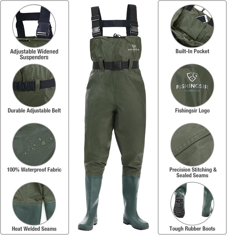 Fishing Waders for Men, 2 Ply Nylon/Pvc Waterproof Women Chest Wader with Boots,1