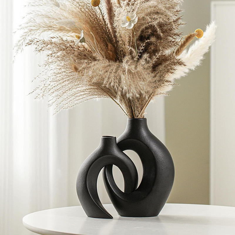 Snuggle Hollow Modern Ceramic Vase Set of 2, Mid Century Nordic Aesthetic Decora6