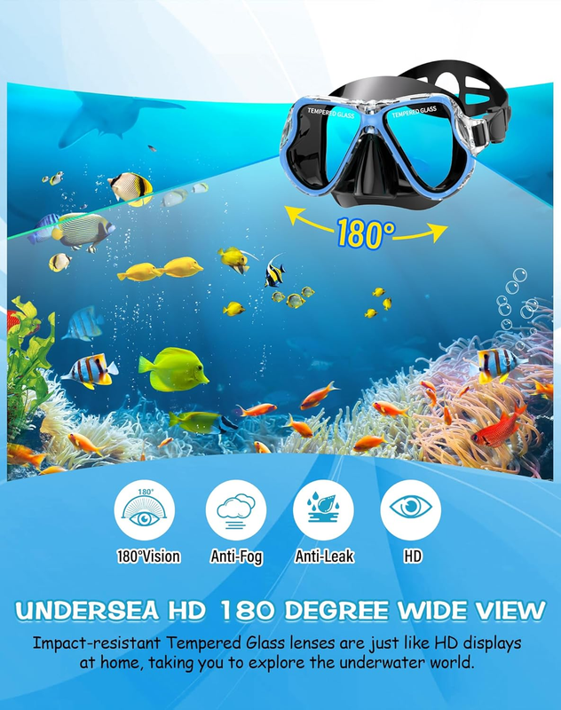 Dry Snorkel Set Panoramic Wide View Anti-Fog Scuba Mask Snorkeling Gear1