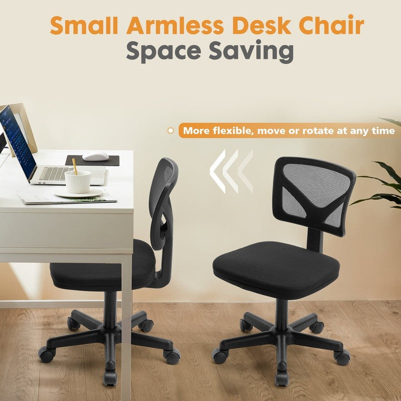 Home Office Desk Chair Armless Mesh Swivel Adjustable Low Back Black5