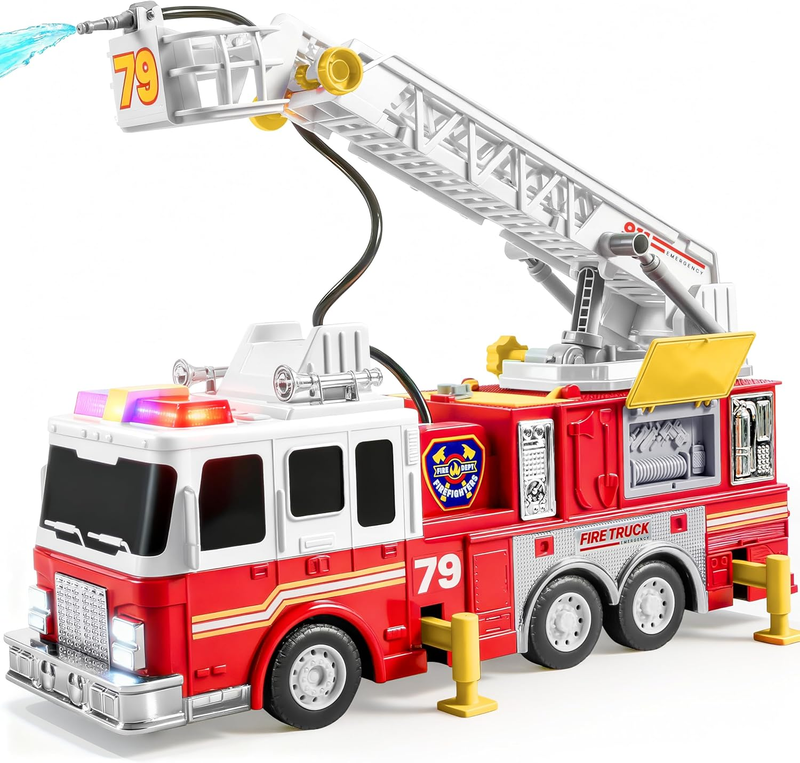 Extra Large Toddler Fire Truck Toys for Boys with 33 Inch Ladder, Lights & Sprin8