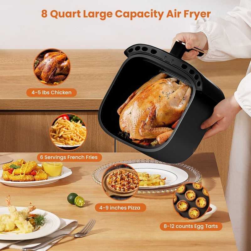 7.5QT Air Fryer   8 in 1 Digital Touchscreen, 1700W, Large Capacity, Black6