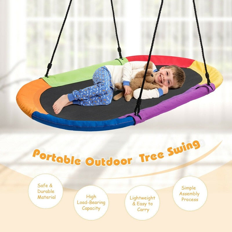 60" Saucer Tree Swing, Adjustable Outdoor Kids Giant Oval Platform, Colorful3