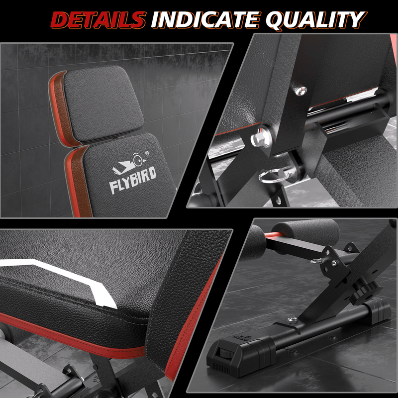 Adjustable Workout Bench with Headrest, 750LBS Capacity, Fits Users up to 6'5''5