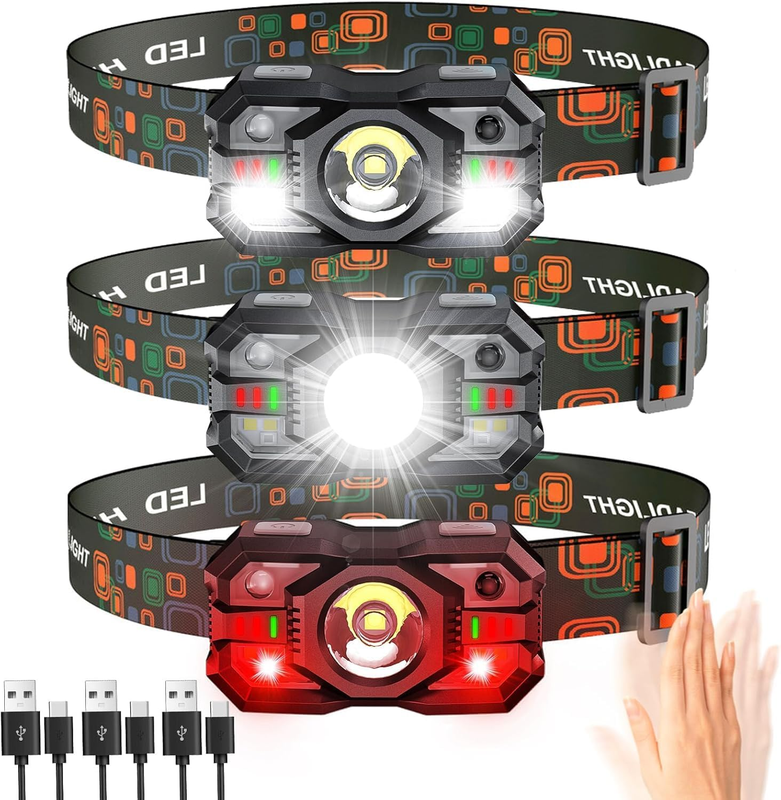 2000 Lumen Rechargeable LED Headlamp 3-Pack, Waterproof & Motion Sensor0
