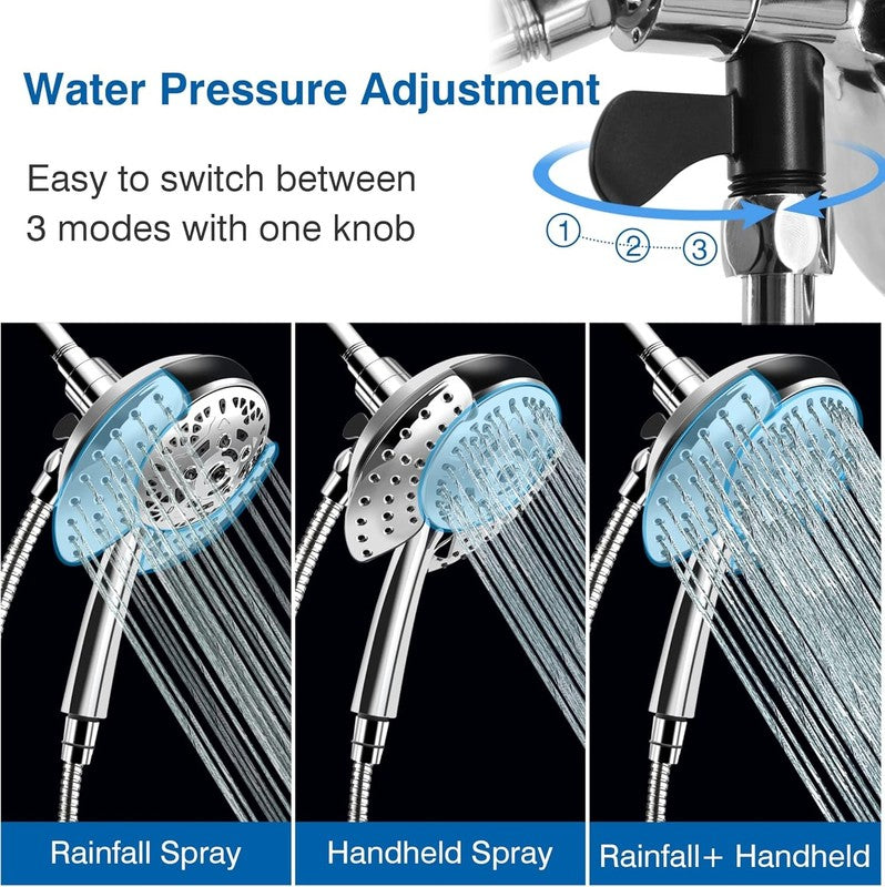 High Pressure 2 in 1 Handheld & Rain Shower Head with 59" Hose3