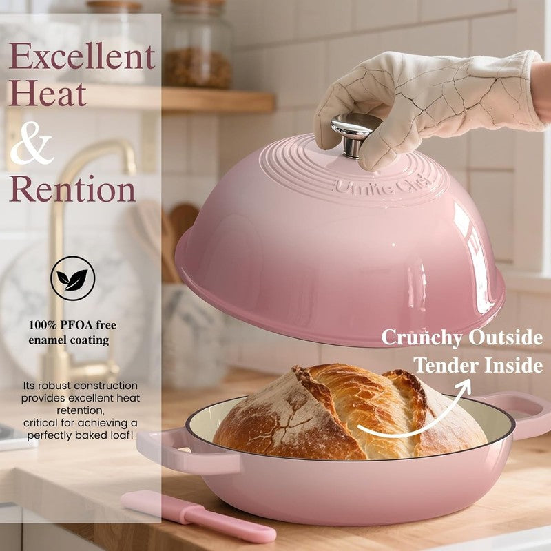 6QT Cast Iron Dutch Oven w/ Dome Lid Sourdough Baking Pink3