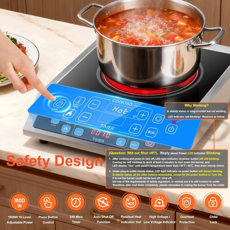 Dual Coils Design of Stainless Steel Single Burner Electric Cooktop, 1800W Comme7