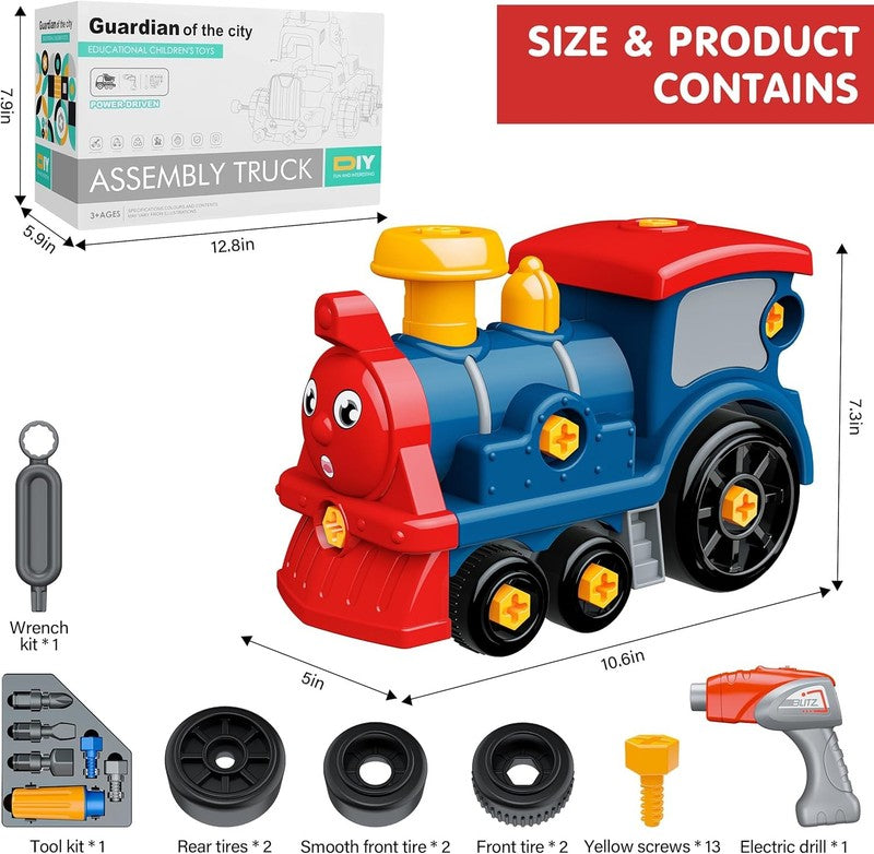 Toddler Take Apart Toy Set with Electric Drill, DIY Electric Train Assembly, STE4
