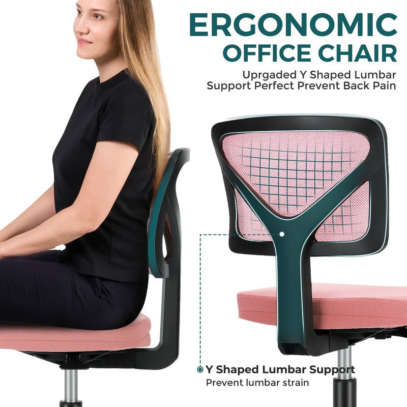Home Office Desk Chair, Armless Mesh Computer Chair Small Space Swivel Adjustabl1