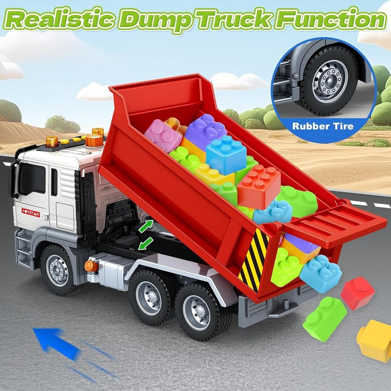 Dump Truck Toy with Sound and Light Red Construction Vehicle for Kids Ages 3 7 B3