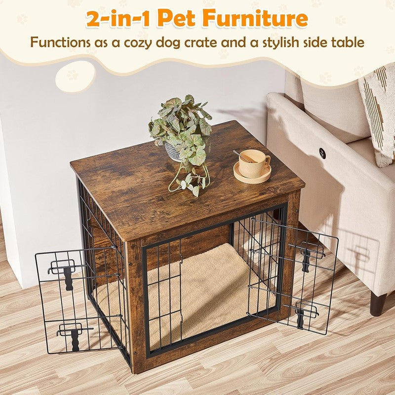 Wooden Dog Crate Table 27.5" w/Cushion Double Door Small/Medium Dogs7