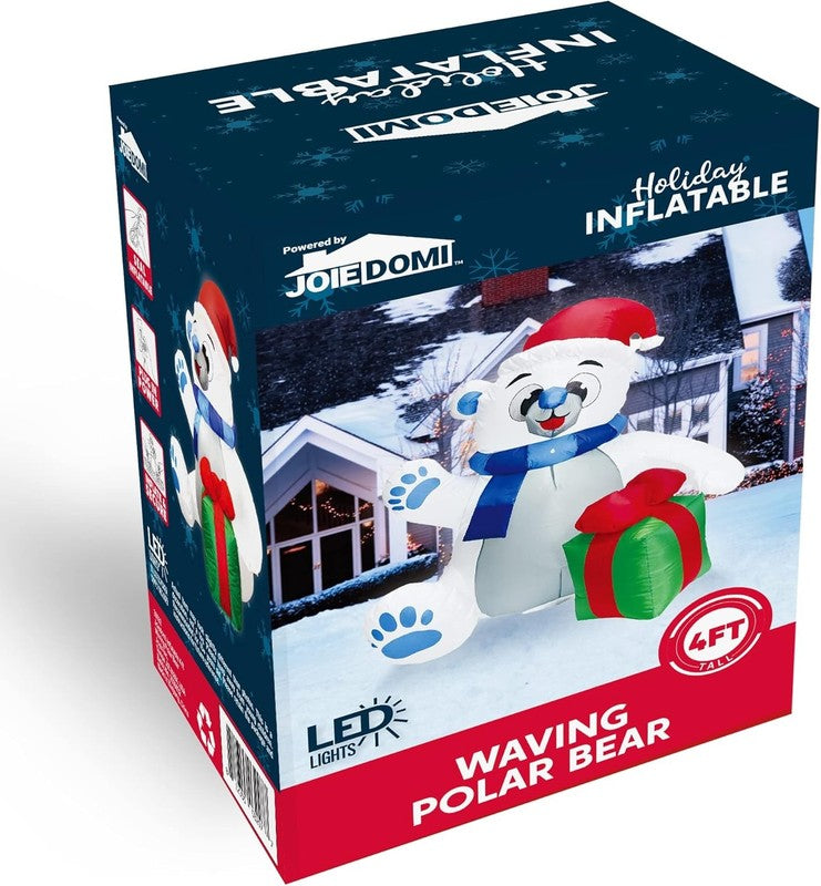 4 Ft Christmas Inflatable Polar Bear with Gift Decoration, Blow up Polar Bear wi7