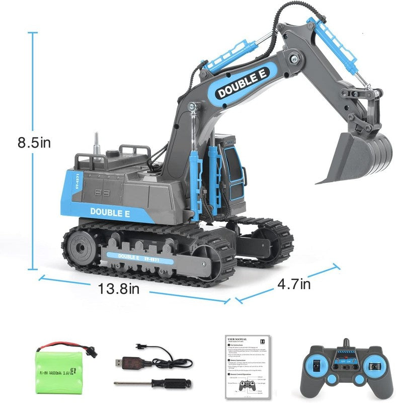 Remote Control Excavator Gray Blue Toy 6 Function Hydraulic Construction Vehicle2
