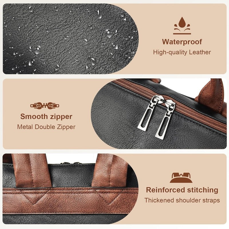 Women Laptop Backpack 15.6" Leather Travel Work Water Resistant Black Brown4