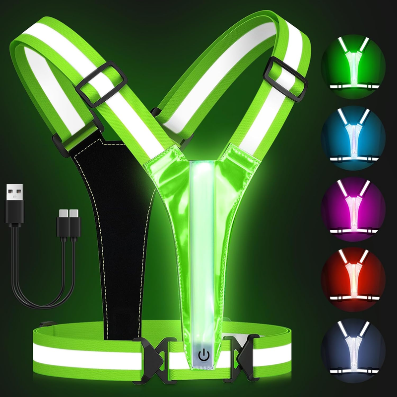 LED Reflective Vest Running Gear, 5 Lights Colors High Visibility Reflective Run0
