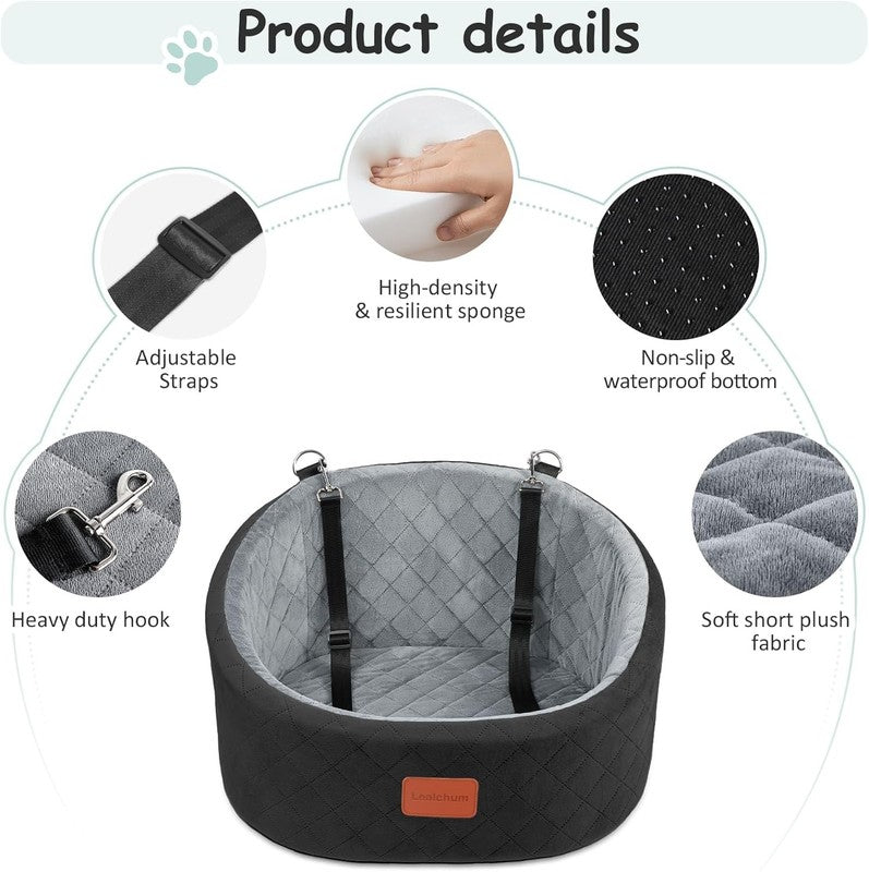 Dog Car Seat Small Dogs up to 30lbs Memory Foam Washable Anti Slip Black/Grey2