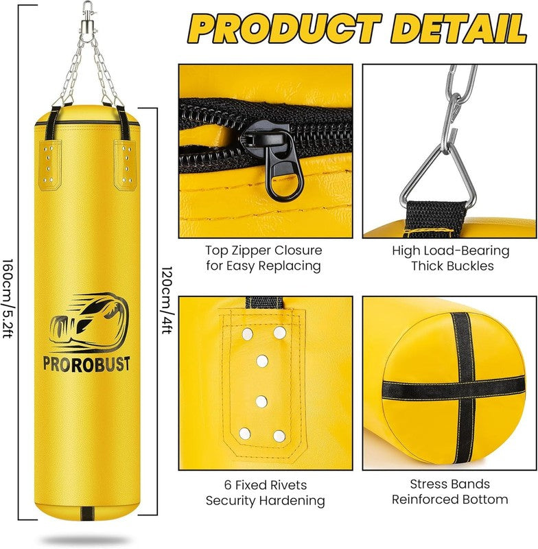 4Ft PU Punching Bag for Adults w 12oz Gloves MMA Kickboxing Training Unfilled2