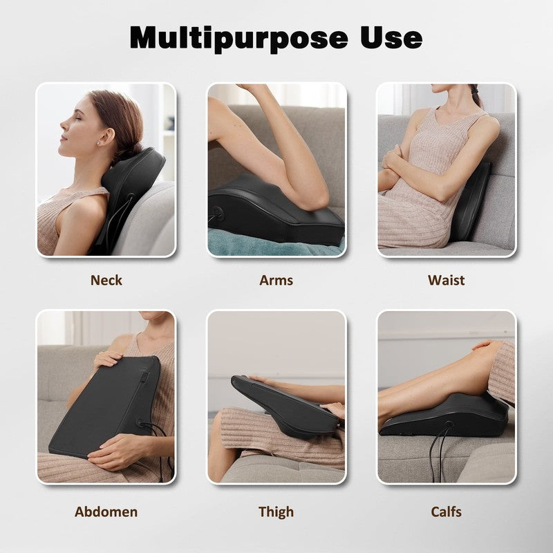 Neck & Back Massager with Heat, 3D Deep Kneading Shiatsu Pillow, Black — Gift fo3