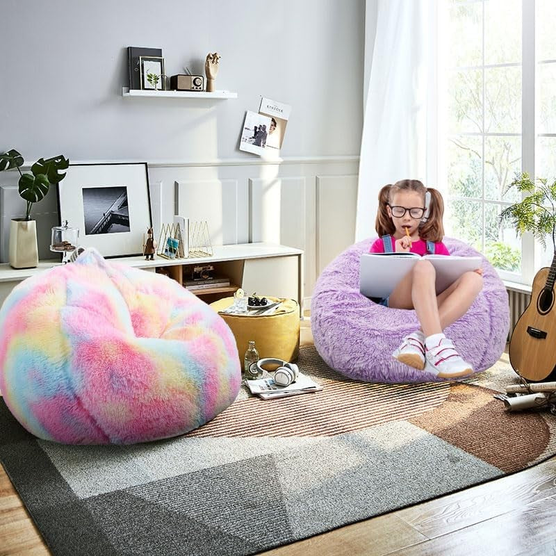 Fluffy Bean Bag Chair for Kids 2.5FT Memory Foam Faux Fur Lavender1